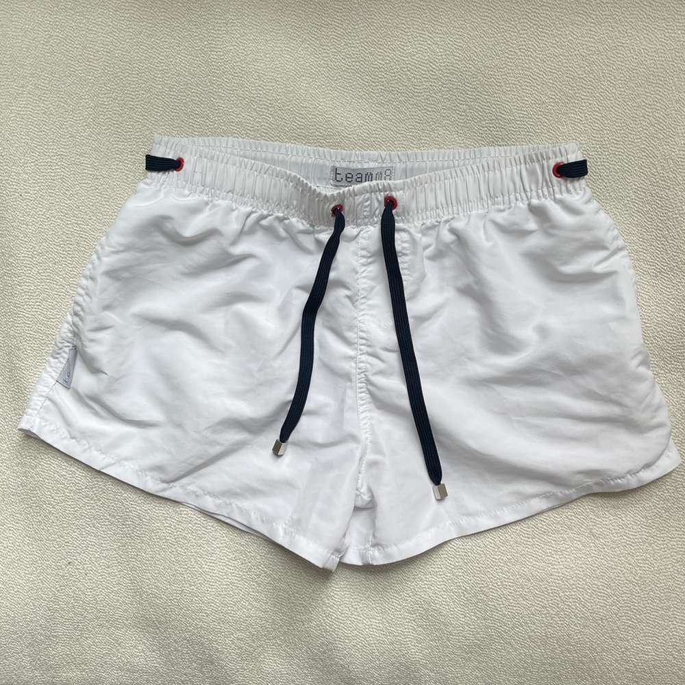 TEAMM8 White Swim Trunks